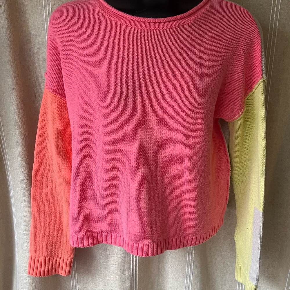 Lisa Todd Pink and Yellow Colorblock Sweater